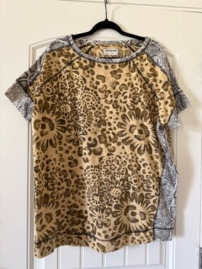 We The Free Mixed Animal Print Short Sleeve Top - Brown/Gray